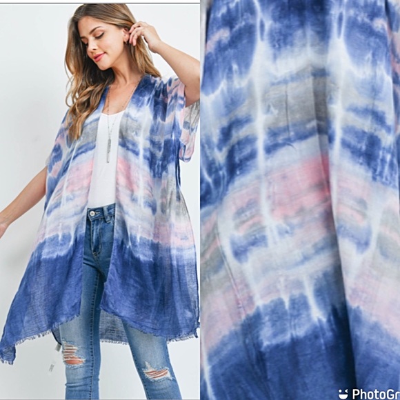 Boho Tie Dye Swim Coverup Kimono Wrap O/S - Picture 5 of 5